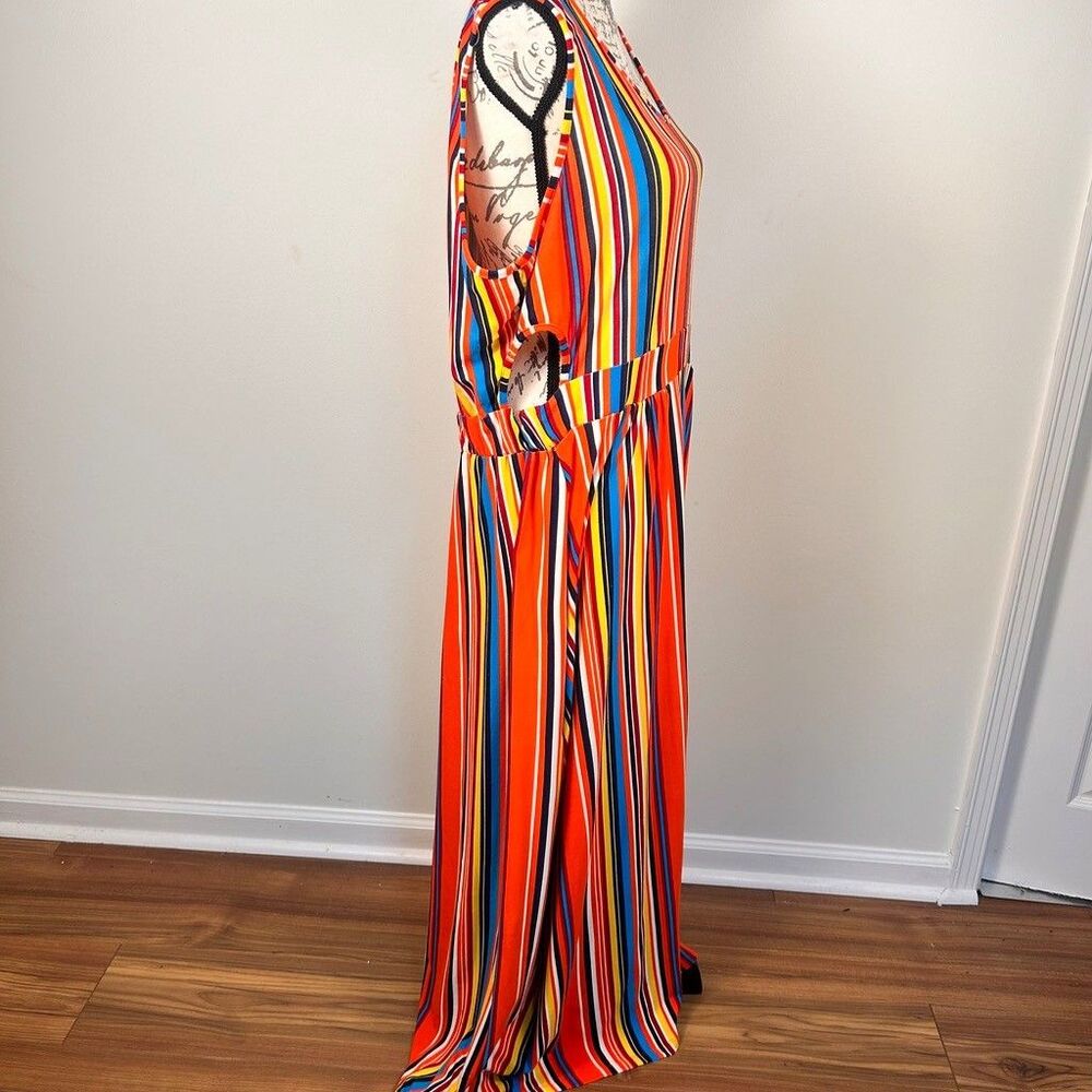 Rouge Collection Maxi Dress Womens 2X Multicolor Stripe Cut Out Sides Back Knit - Picture 9 of 12